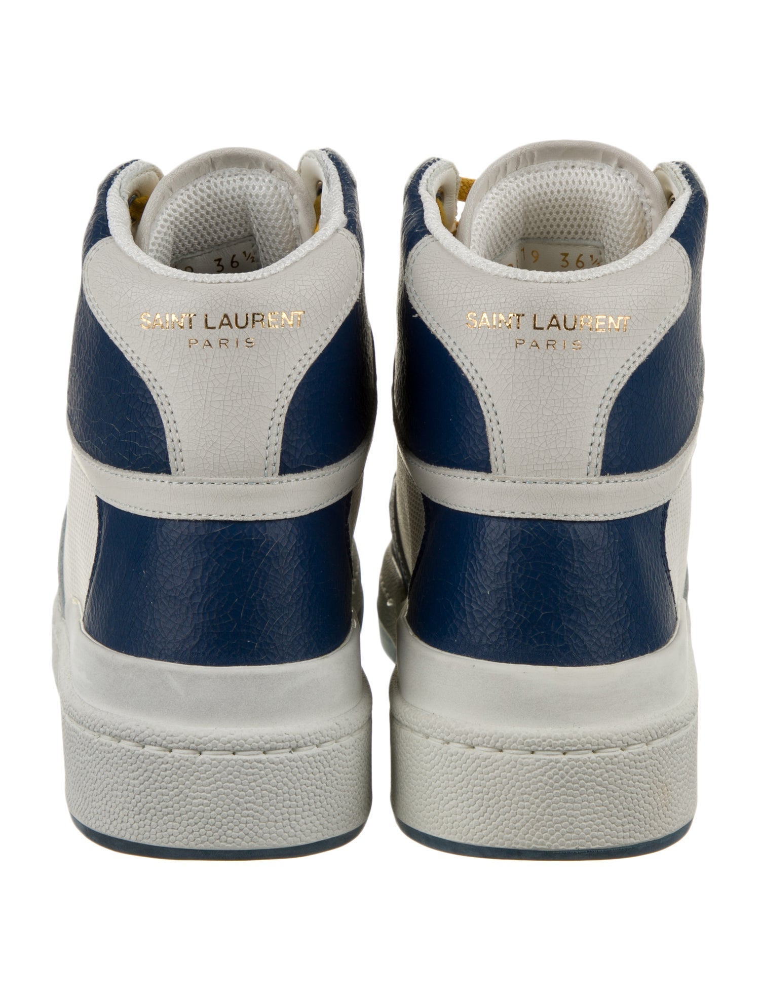 Saint Laurent Leather Colorblock Pattern Wedge Sneakers